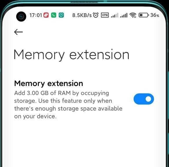 Memory Extension در گوشی شیائومی